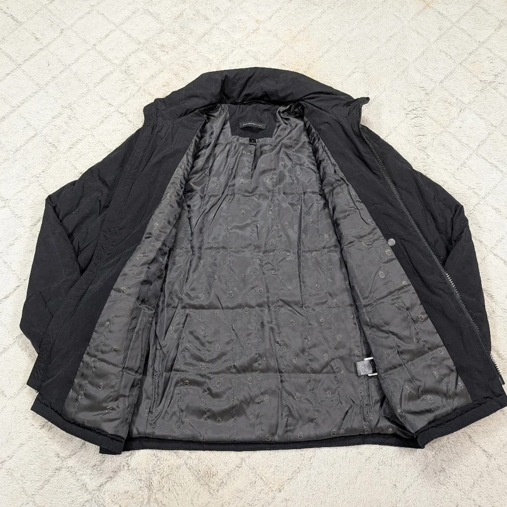 John Varvatos Jacket Mens M Black Quilted Down Puffer Full Zip Hood Moto - Picture 5 of 11